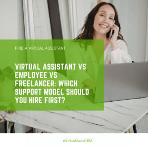 Business owner comparing virtual assistant, employee, and freelancer support options for growing a company.